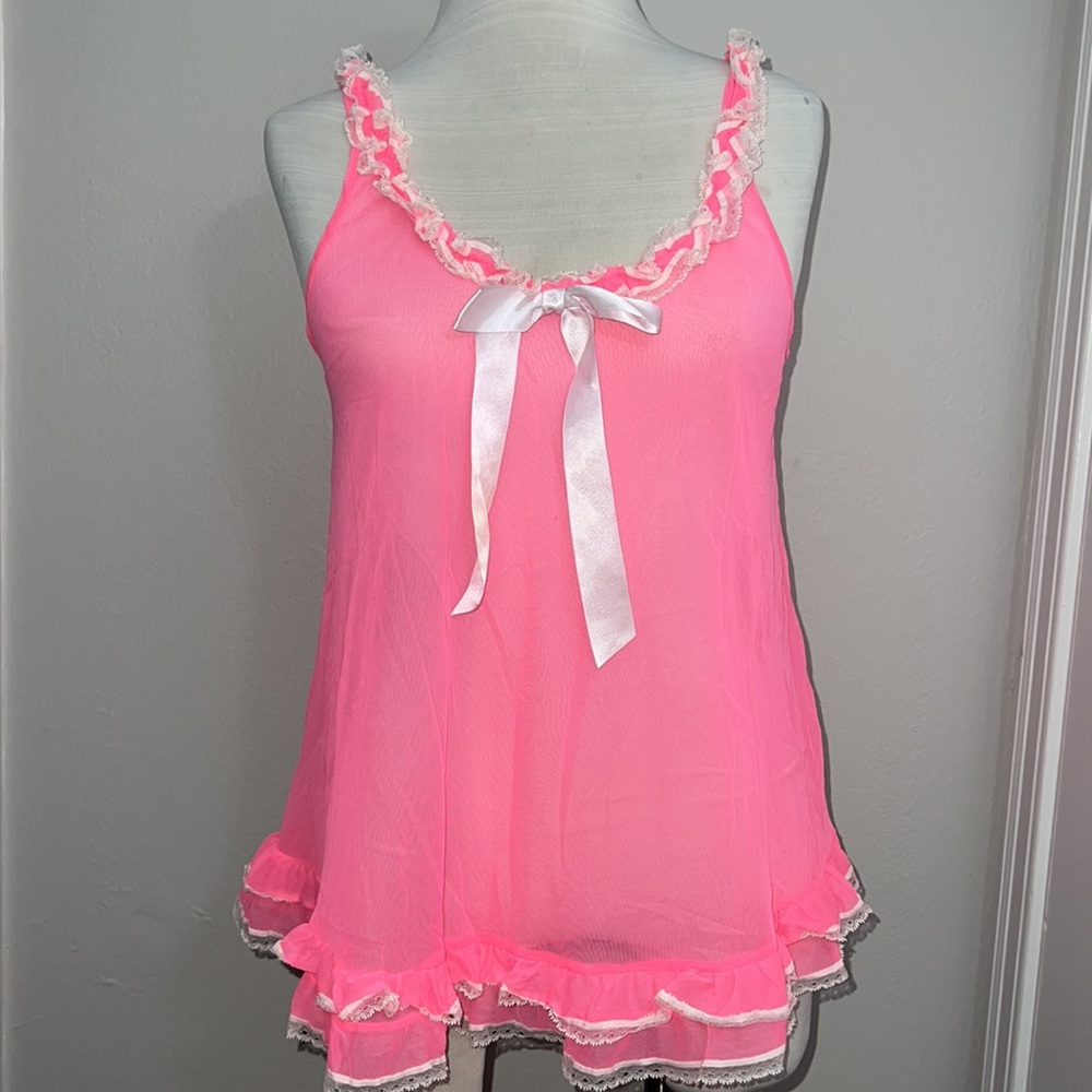 Victoria's Secret Pink Mesh Bow Ruffle Chemise Top